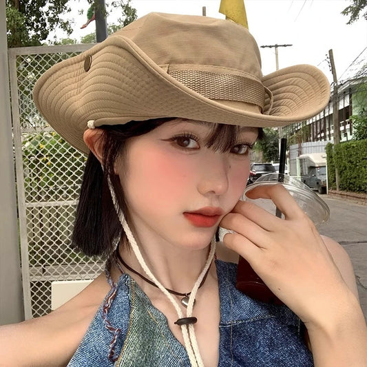 Western Cowboy Hat Women Drawstring Fisherman Cap