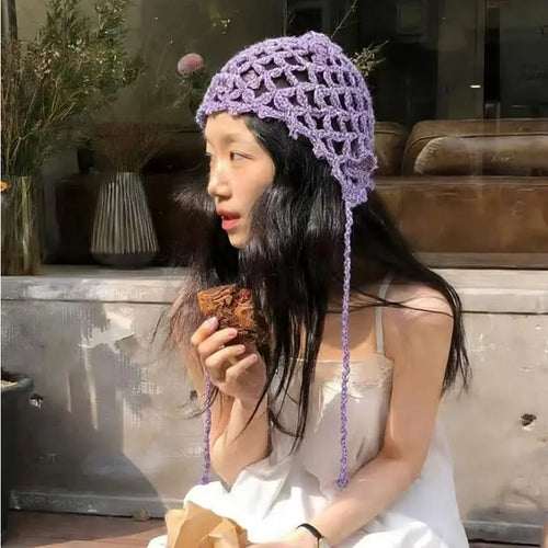 Korean Style Spring/Summer Bohemian Style Lace Up Dome Hat Hand Woven Breathable