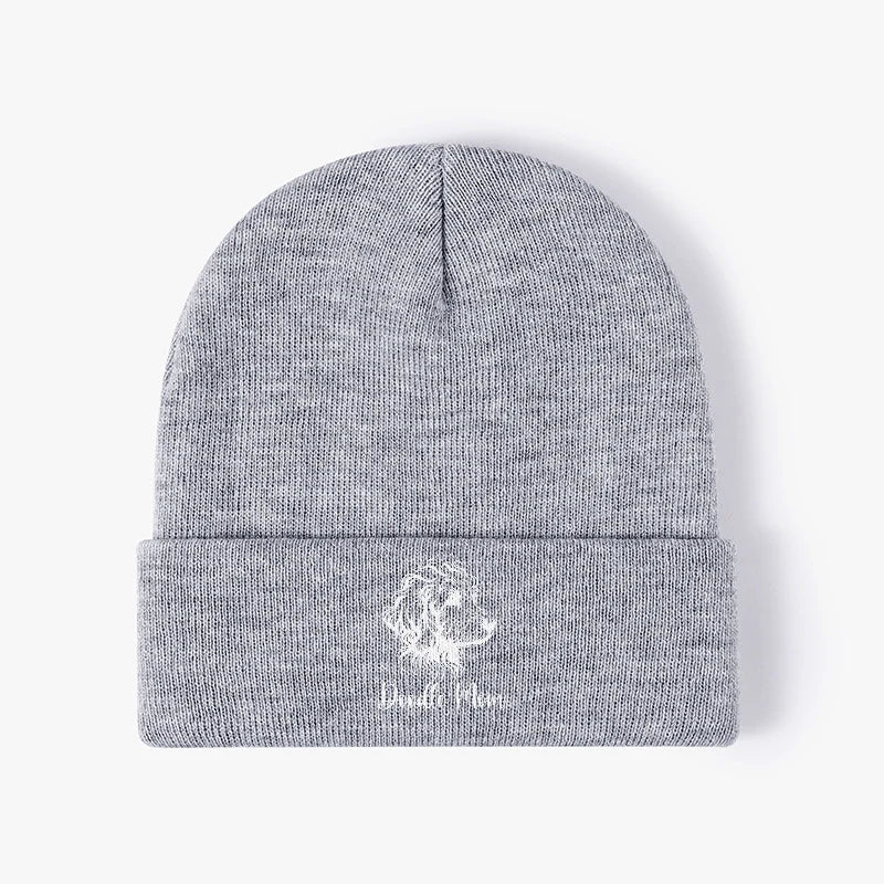 Doodle Mom Dog Knit Beanie Warm Cuffed Skull Cap Winter Slouchy Hat