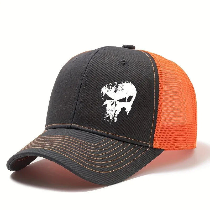 Unisex Printed Skull Head Baseball Cap Adjustable Outdoor Mesh Breathable Curved Brim Hat