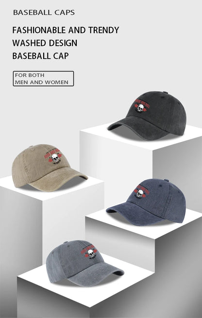 Rock Skull Print Washed Baseball Cap Soft Comfortable Lightweight Breathable Adjustable Style