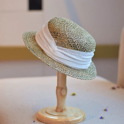 French British Retro Seaweed Woven Hollow Straw Top Hat