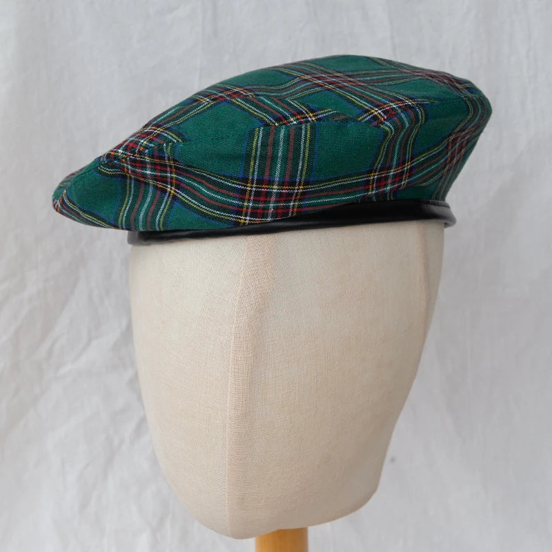 Classic Plaid Beret Hat Women Men Vintage Scottish Tartan Painter Cap