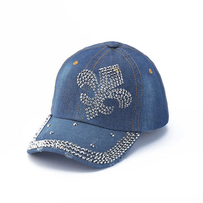 Baseball Cap Denim Distressed Rhinestone Bling Sparkle Hip Hop Hat