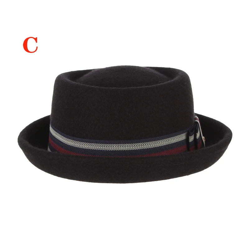 100% Wool Pork Pie Fedora Hat For Women Men