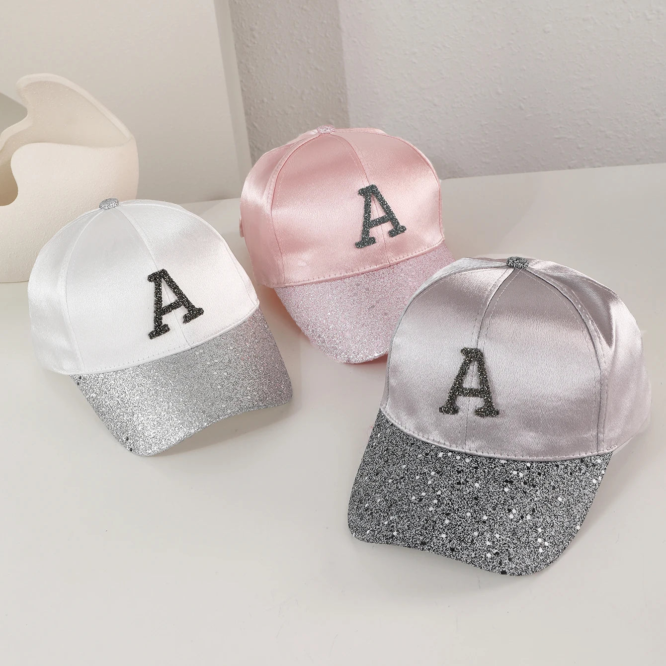 Korean Style Sequined Diamond Letter A Baseball Cap