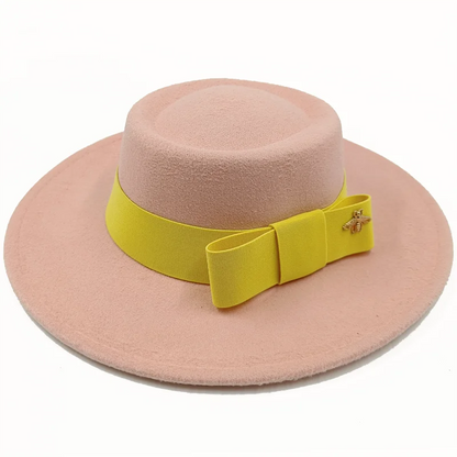 Bow Tie Fedora Hat Winter Round Bumpy Surface Flat Top