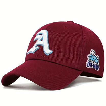 Unisex Gothic Letter A Side Whale Embroidery Baseball Caps Spring and Autumn