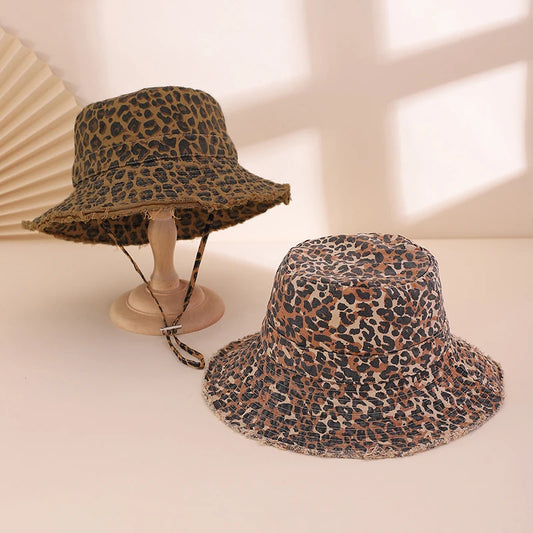 Korean Retro And Fashionable Leopard Print Fisherman Hat