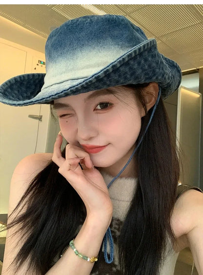 New Denim Bucket Hats Women Men
