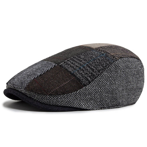 New Vintage Wool Patchwork Beret Men Autumn Winter Warm Newsboy Hat