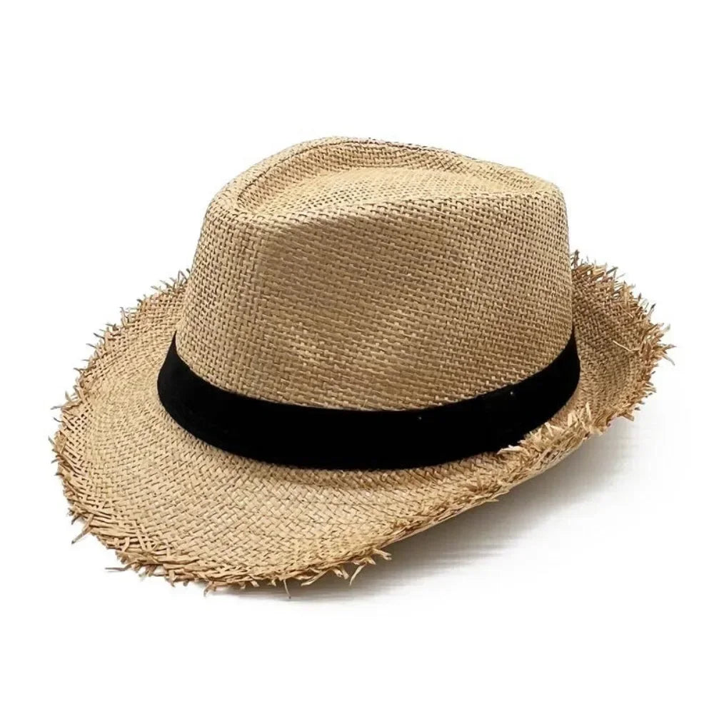 Straw Sun Hat Casual Breathable Cowboy Wide Brim Jazz Hat