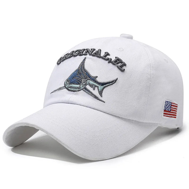 Embroidery Washed Cotton Shark Men Vintage Baseball Cap
