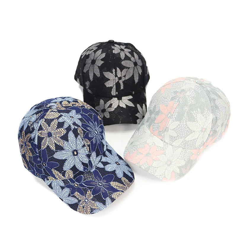 Women Lace Flower Baseball Caps Adult