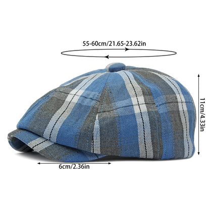 Plaid Beret Hat Short Brim Thin Lightweight Unisex British Retro Artist Cap