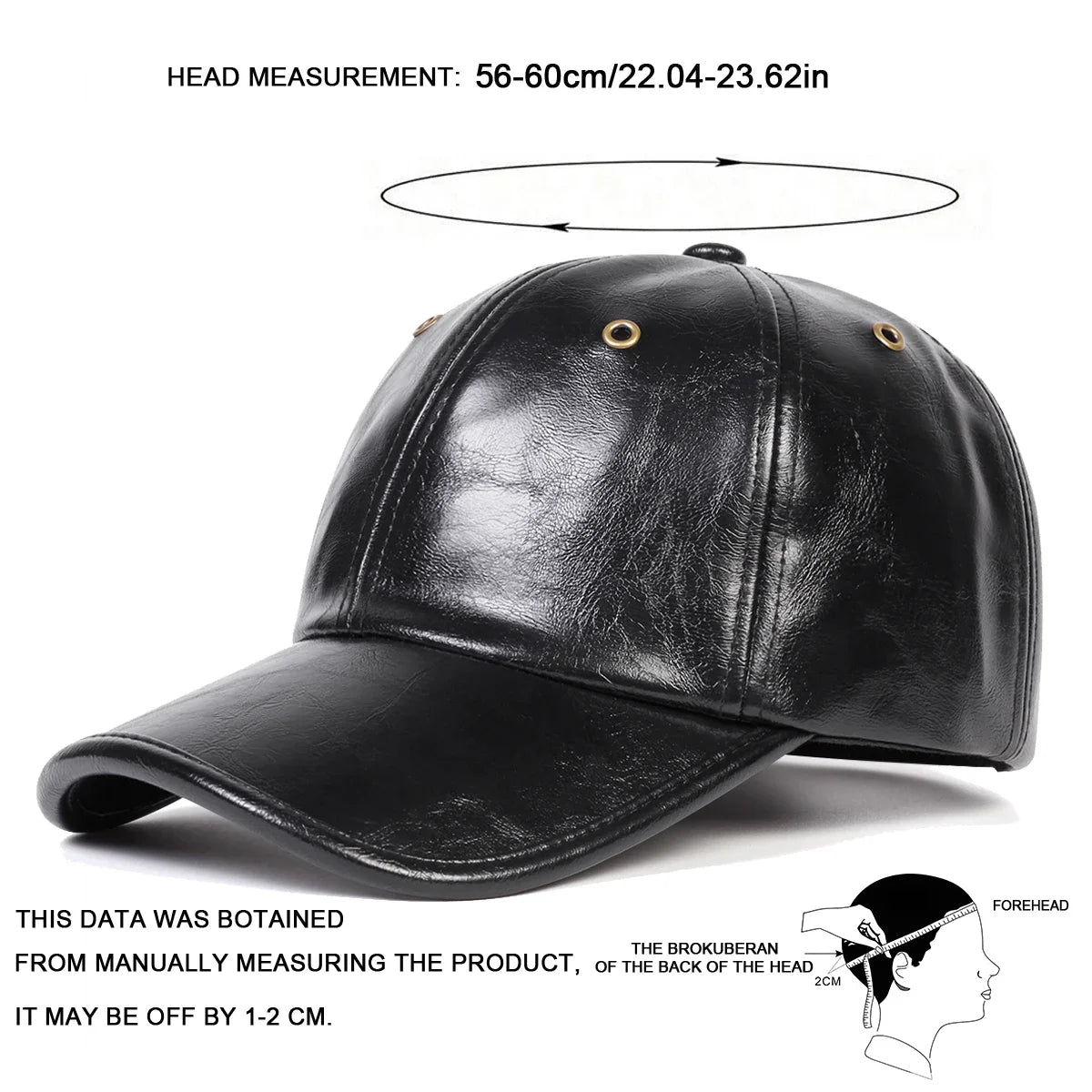 Unisex Copper Buckle Pore PU Leather Baseball Caps