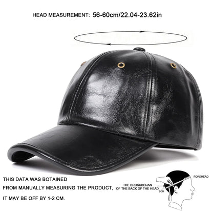 Unisex Copper Buckle Pore PU Leather Baseball Caps