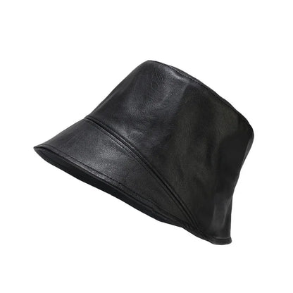 Faux Leather Bucket Hat Women Reversible Pu And Cotton Sun Hat