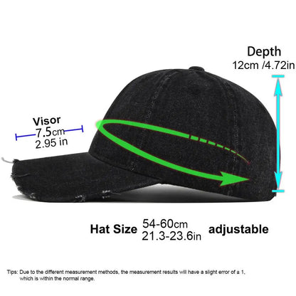 Ripped Brim Denim Baseball Cap Hole Adjustable Distressed Peaked Cap