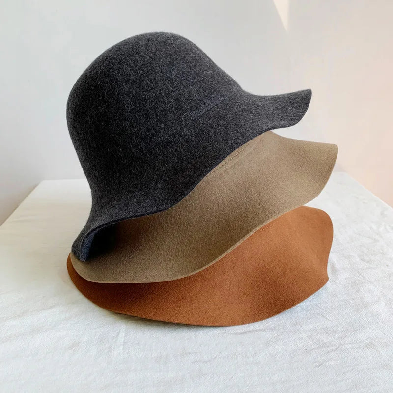 Fedora Hat Women's Autumn Wave Curled English Retro Versatile Fisherman Hat