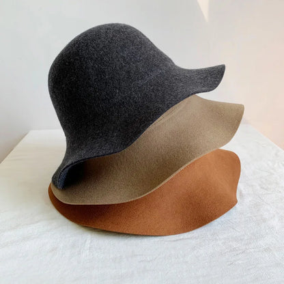 Fedora Hat Women's Autumn Wave Curled English Retro Versatile Fisherman Hat