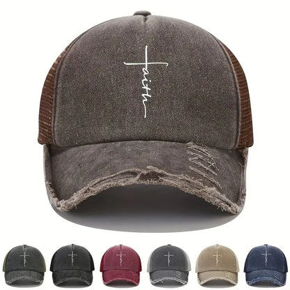 Sponge Washed Cotton Faith Print Baseball Cap Women Men Summer