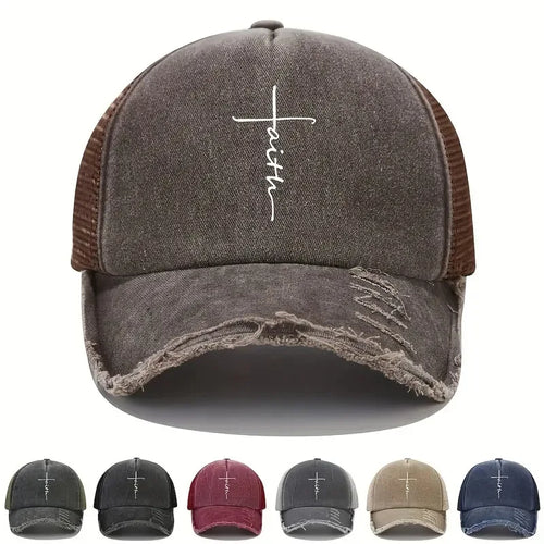 Sponge Washed Cotton Faith Print Baseball Cap Women Men Summer