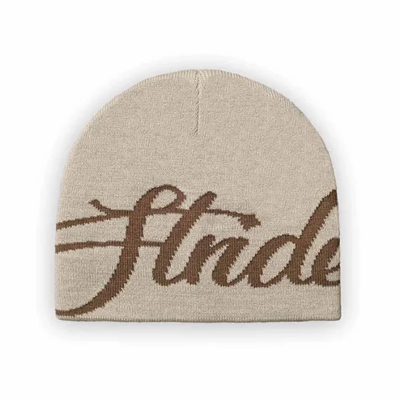 Men Beanie Kpop Letter Hat Y2k Black Knit Hip Hop Streetwear