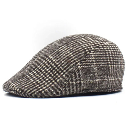 Men Plaid Check Printed Hat British Style Gentleman Waiter Cabbie Flat Cap