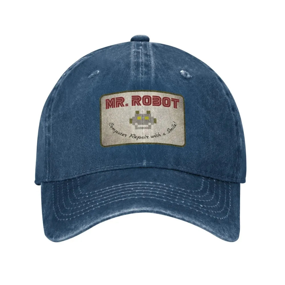 Computer With Sourires Anime Funny Mr Robot Custom Retro Cowboy Washed Baseball Caps