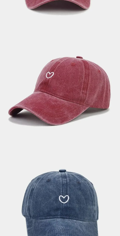 Hat New For Women Men Washed Cotton Baseball Cap Soft Top Embroidered Love Retro