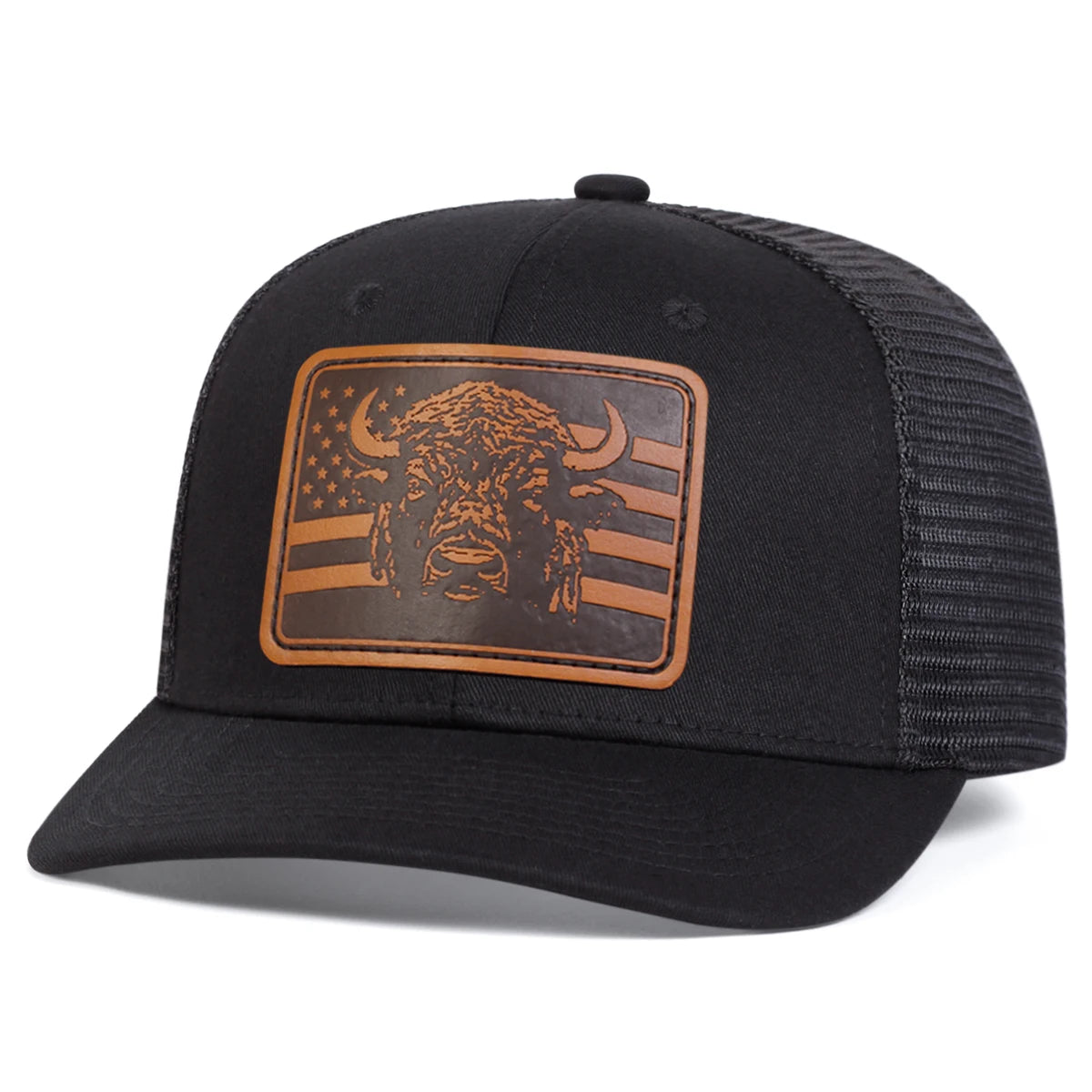 Unisex Brown Flag Bull Head Leather Label Baseball Net Caps Spring And Summer