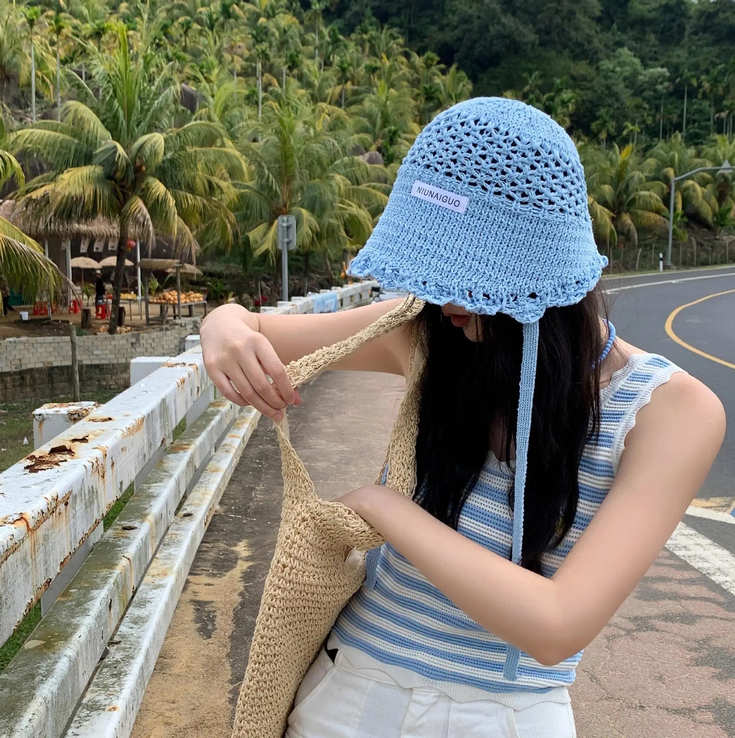 Women's Sun Hats Fashion Blue Cap Woven Fisherman's Hat