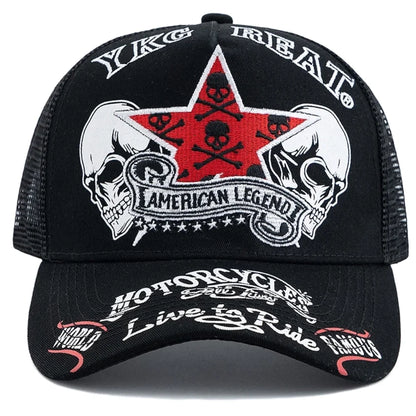 Unisex Punk Style Cap Red Star Skull Crossbones Embroidery Baseball Cap