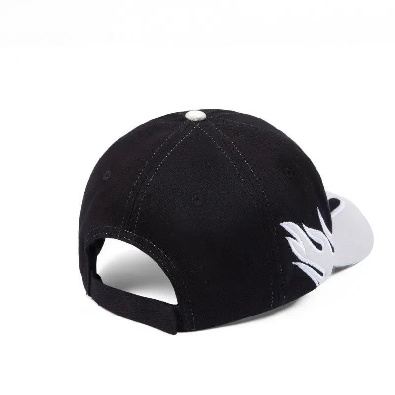 Streetwear Flame Embroidery Racing Baseball Cap