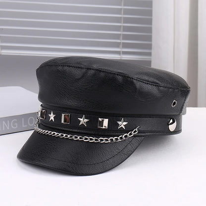 Unisex Rivet Hat Y2K Punk PU Leather Rivets Hat