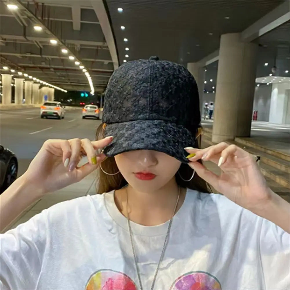 Summer Thin Lace Baseball Cap, Embroidered Flower Mesh Breathable Baseball Cap
