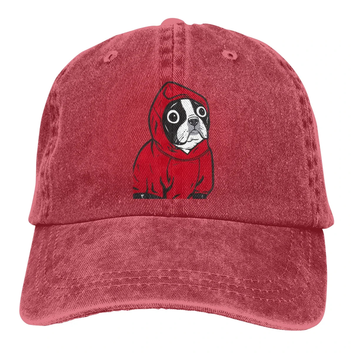 Boston Terrier In A Red Hoodie Baseball Caps