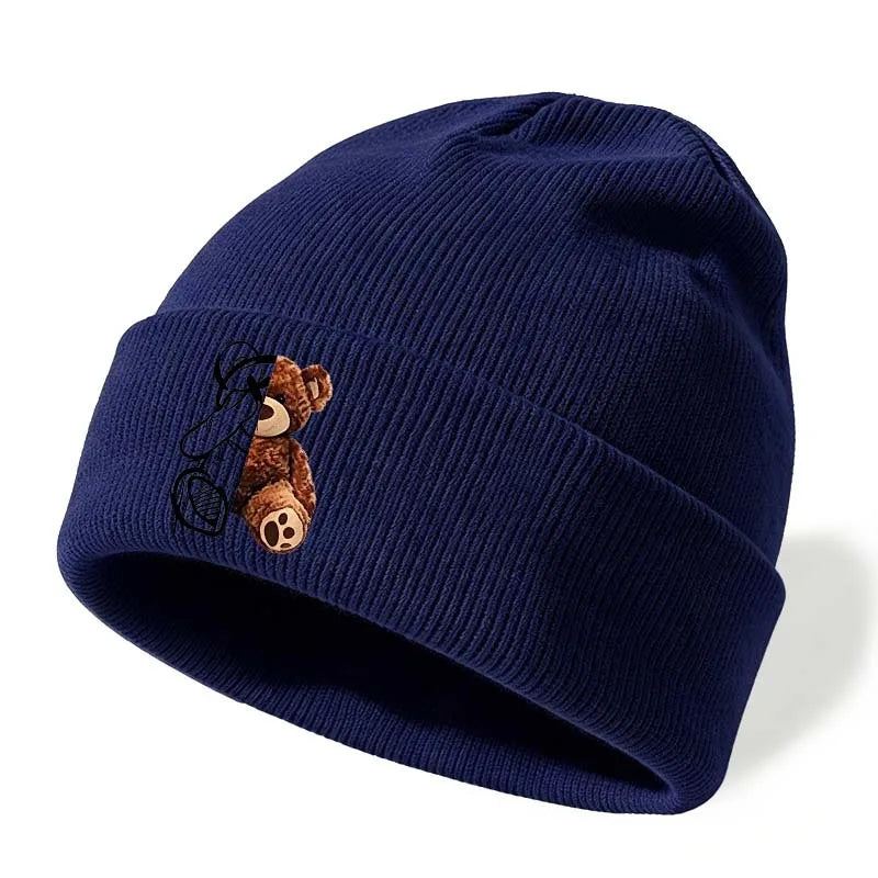 Cute Bear Embroidered Knitted Caps For Men And Women