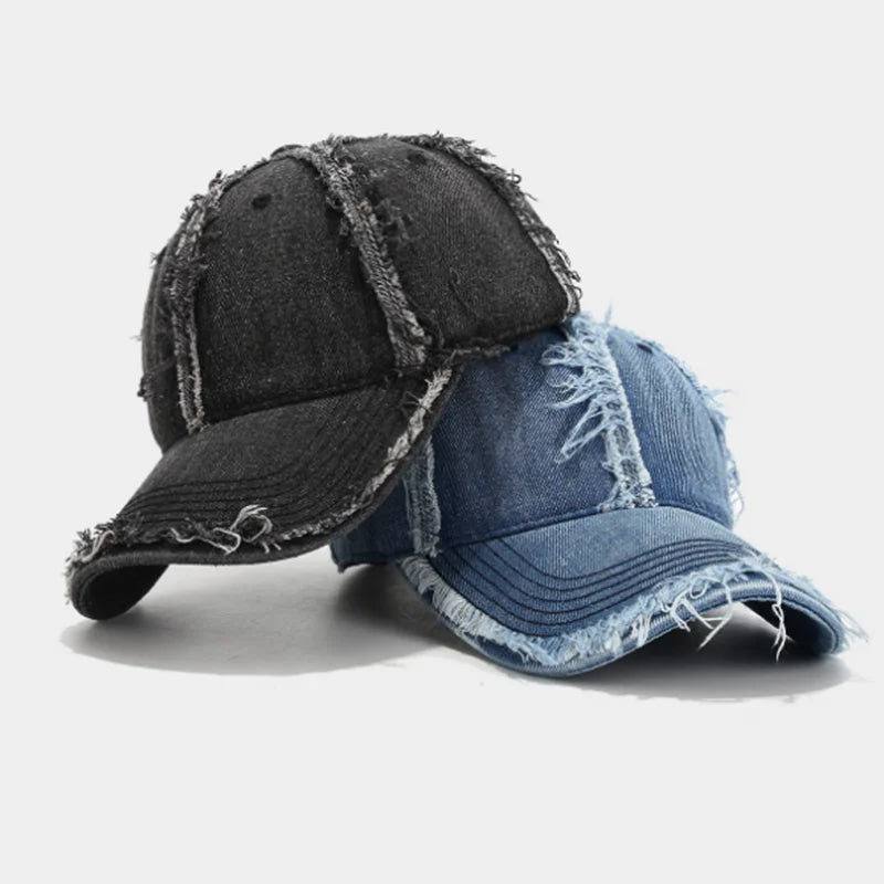 Vintage Distressed Frayed Denim Baseball Cap