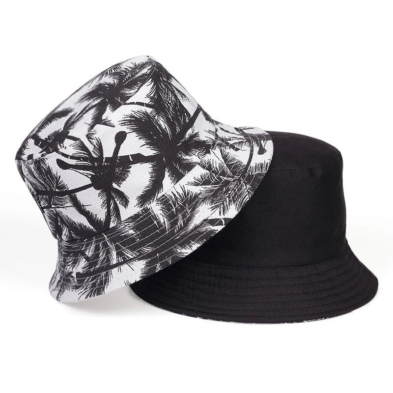 Trendy Printed Coconut Tree Design, Double-Sided Bucket Hats