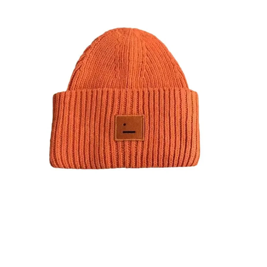 Warm And Cozy Knitted Beanie With Square Labels - Scandinavian Style Wool