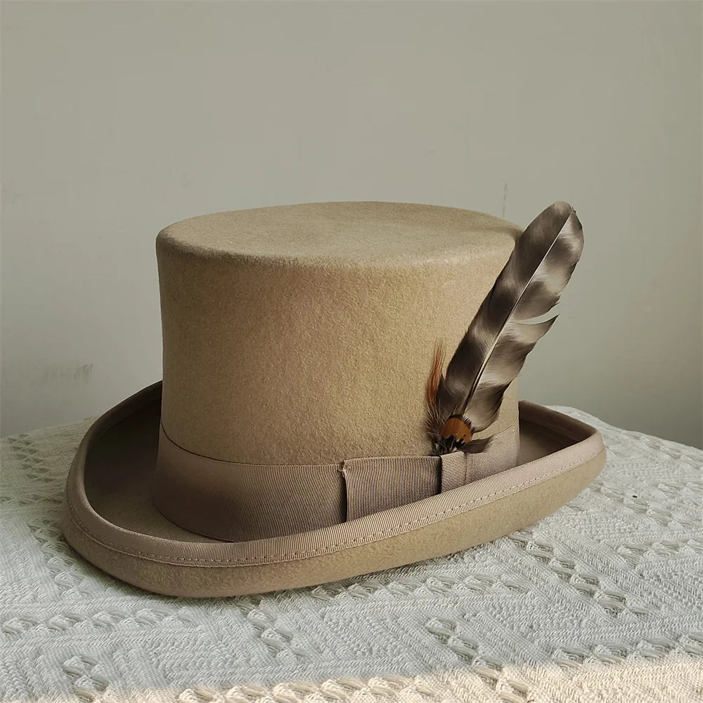 Purplish Red 100% Wool Hat For Men And Women Fedora Top Gentleman Bowler Hat
