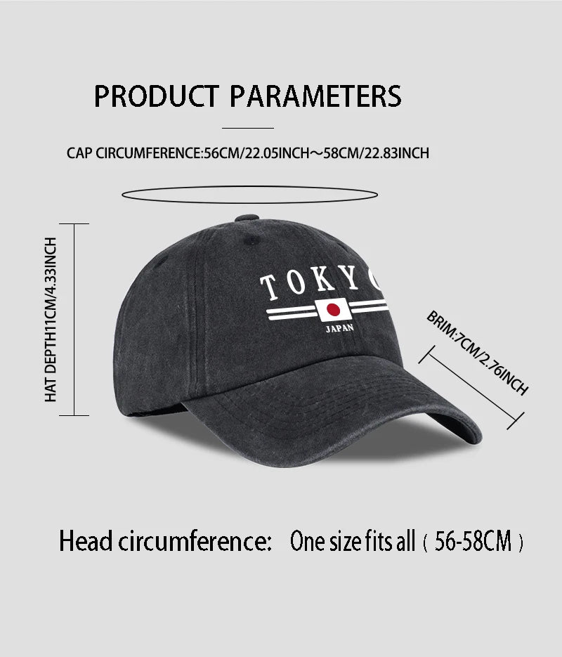 TOKYO JAPAN Printed Washed Baseball Cap Tokyo Japan Urban Style Classic Fashion Daily Commuting