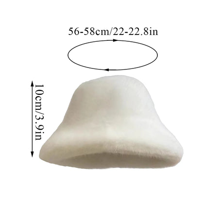 Fluffy Fur Fisherman Hat For Women Winter Cap Windproof Warm Female Bucket Hat