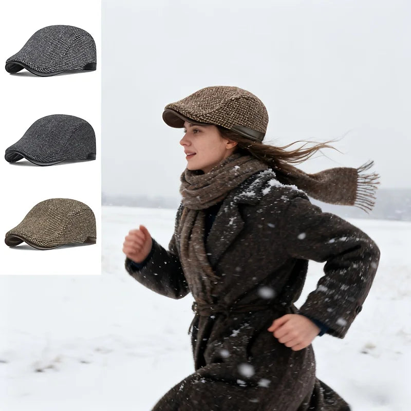 Winter Unisex Duckbill Hat With Ear Flaps Adjustable Snap Closure