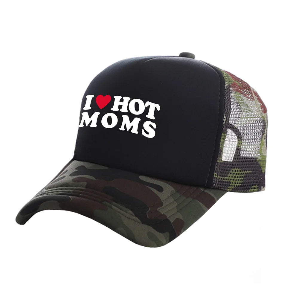 I Love Hot Moms Men Funny Humor Hat Baseball Cap Cool Summer Unisex Mesh Net Caps