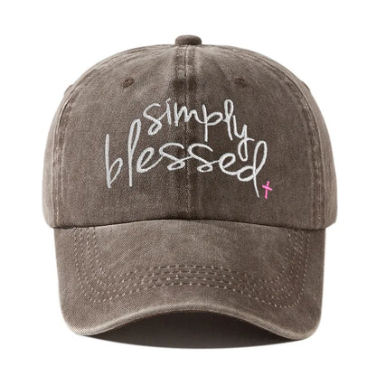 Simply Blessed Wide Brimmed Sunshade, Water Washed Embroidered English Letter Baseball Hat