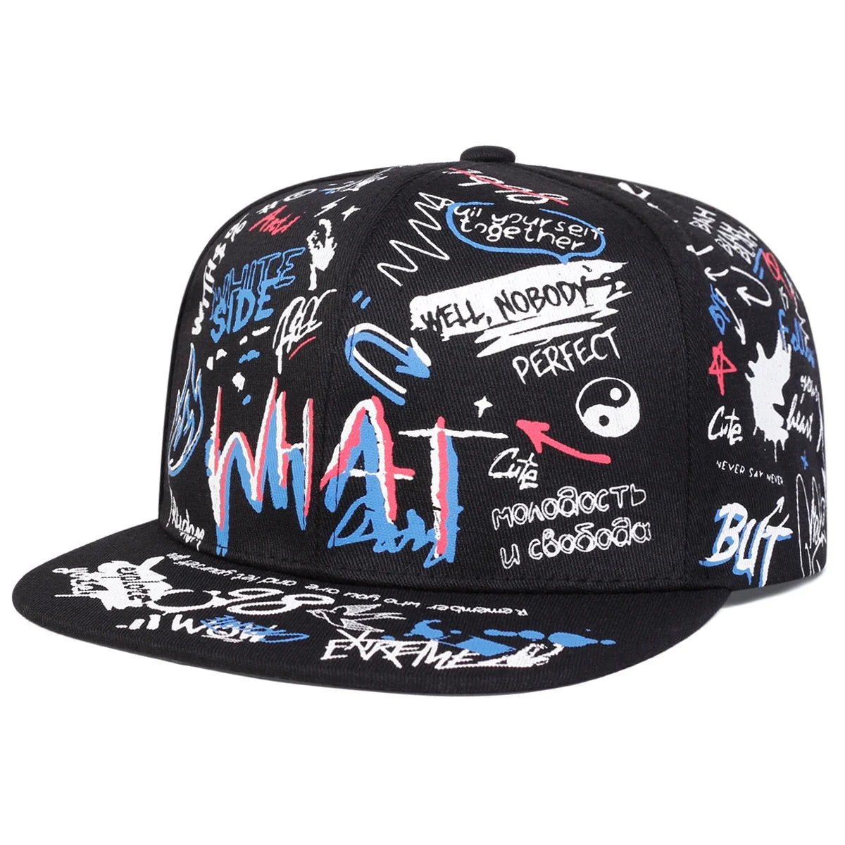 Unisex WHAT Graffiti Print Hip Hop Hats Fashion Spring Autumn Outdoor Adjustable Casual Sunscreen Hat