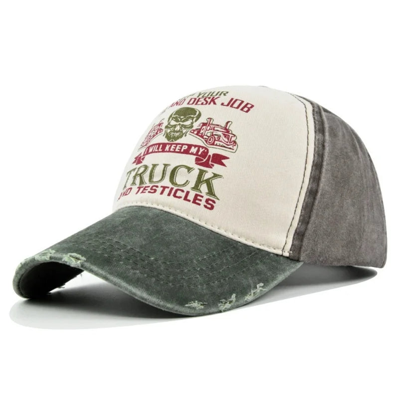 New Unisex Washed Cotton Cap Skull Print Distressed Baseball Cap